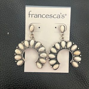 Bohemian Western Silver White Color Drop Earrings Squash Blossom